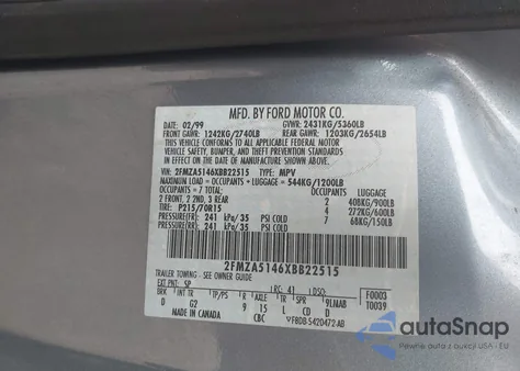 1999 Ford Windstar Lx z USA, uszkodzony, nr VIN 2FMZA5146XBB22515